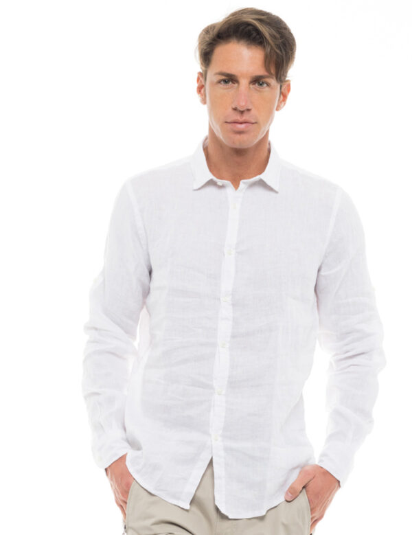 Smart fashion ανδρικό λινό πουκάμισο 47-203-002 WHITE