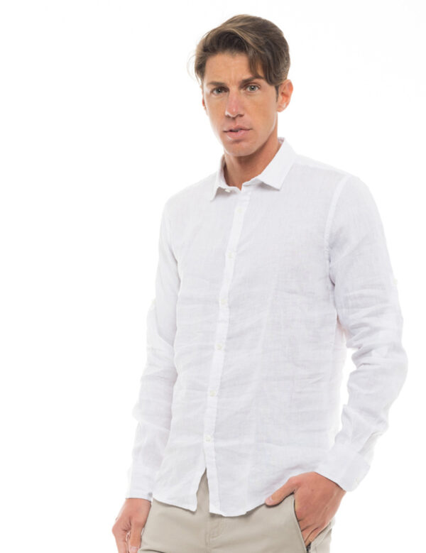 Smart fashion ανδρικό λινό πουκάμισο 47-203-002 WHITE