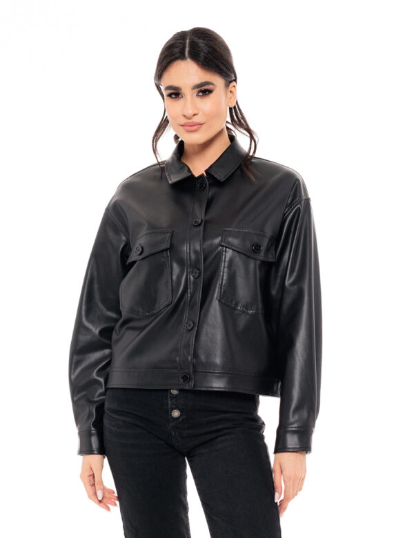 Biston fashion γυναικείο πανωφόρι από συνθετική δερματίνη 49-101-009 BLACK