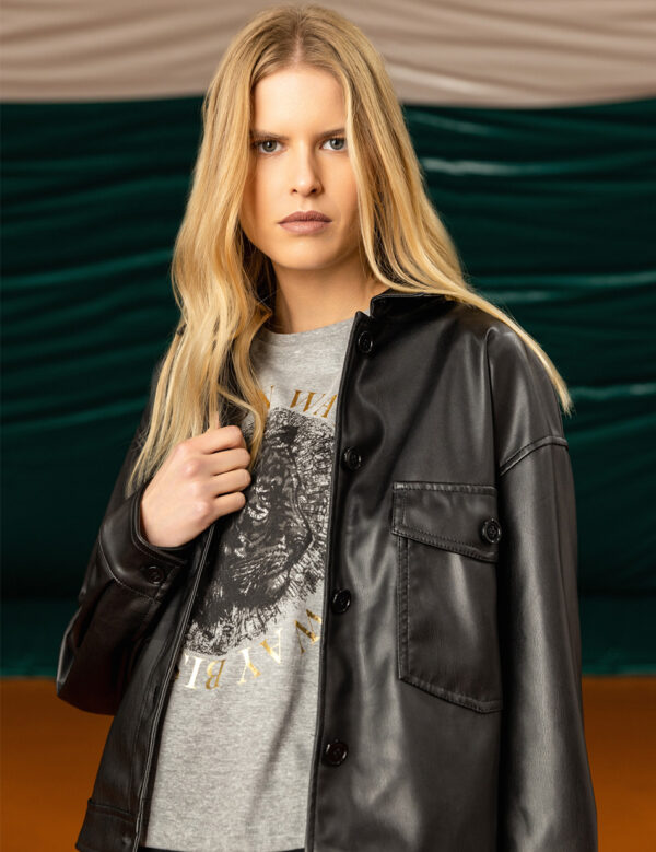 Biston fashion γυναικείο πανωφόρι από συνθετική δερματίνη 49-101-009 BLACK