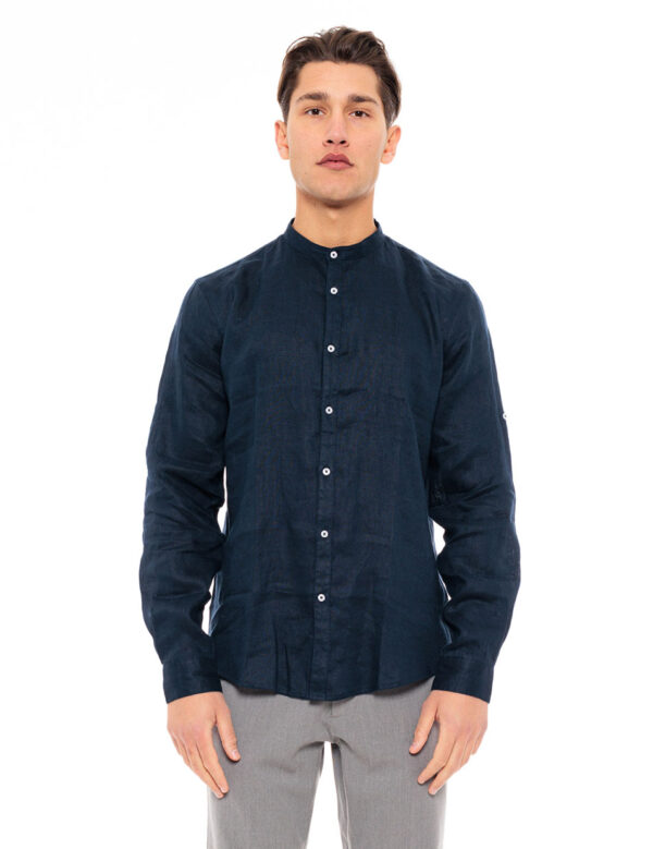Smart fashion ανδρικό λινό πουκάμισο με mao γιακά 49-203-002 NAVY