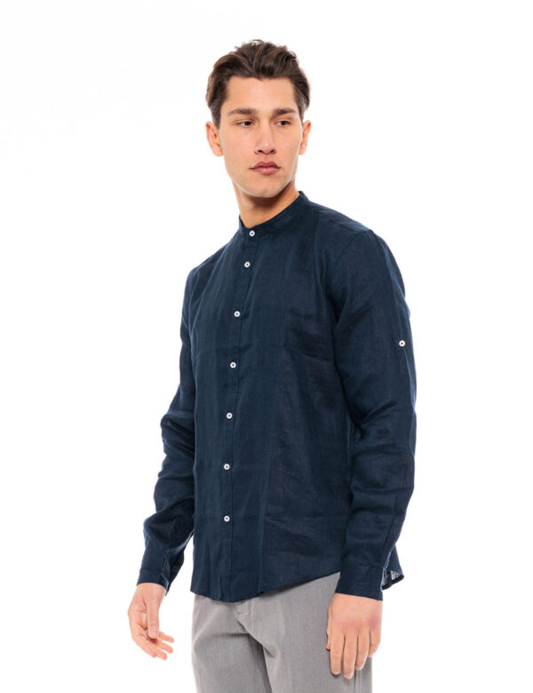 Smart fashion ανδρικό λινό πουκάμισο με mao γιακά 49-203-002 NAVY