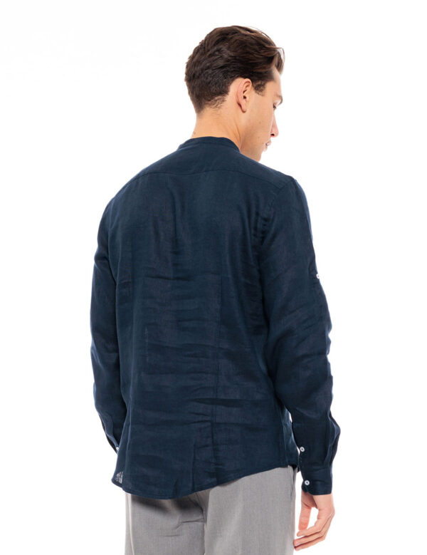Smart fashion ανδρικό λινό πουκάμισο με mao γιακά 49-203-002 NAVY