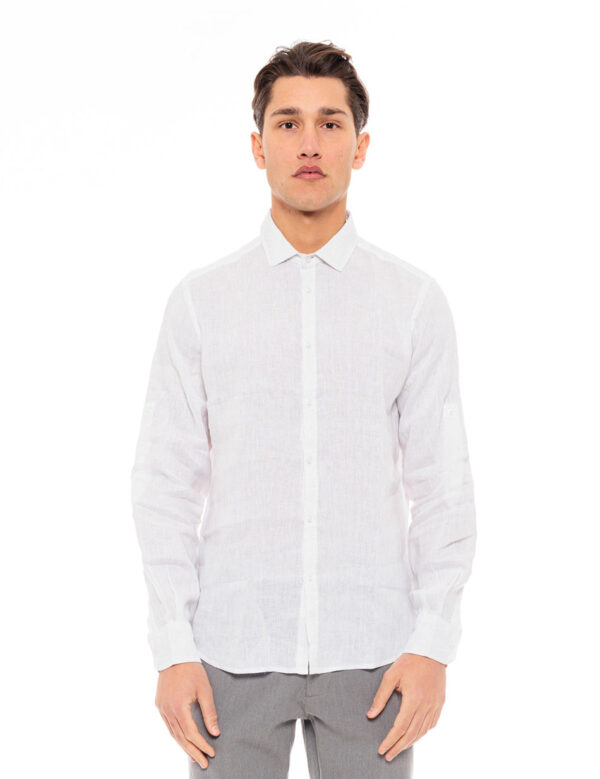 Smart fashion ανδρικό λινό πουκάμισο 49-203-003 WHITE