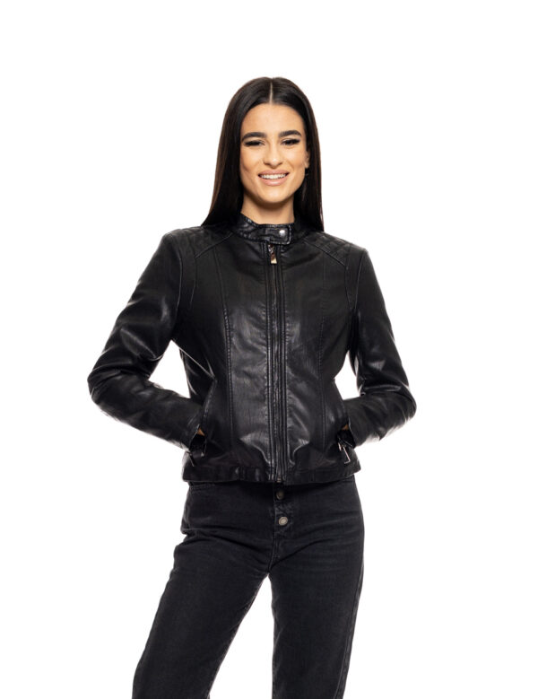 Biston fashion γυναικείο κοντό πανωφόρι από συνθετική δερματίνη 50-101-066 BLACK