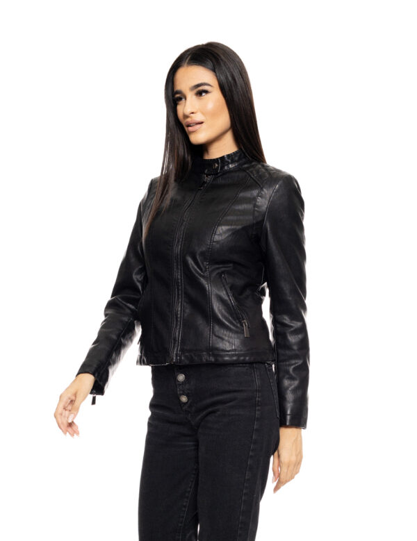 Biston fashion γυναικείο κοντό πανωφόρι από συνθετική δερματίνη 50-101-066 BLACK