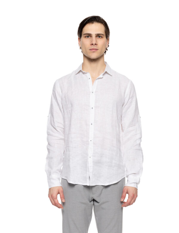 Smart fashion ανδρικό λινό πουκάμισο με γιακά 51-203-002 WHITE