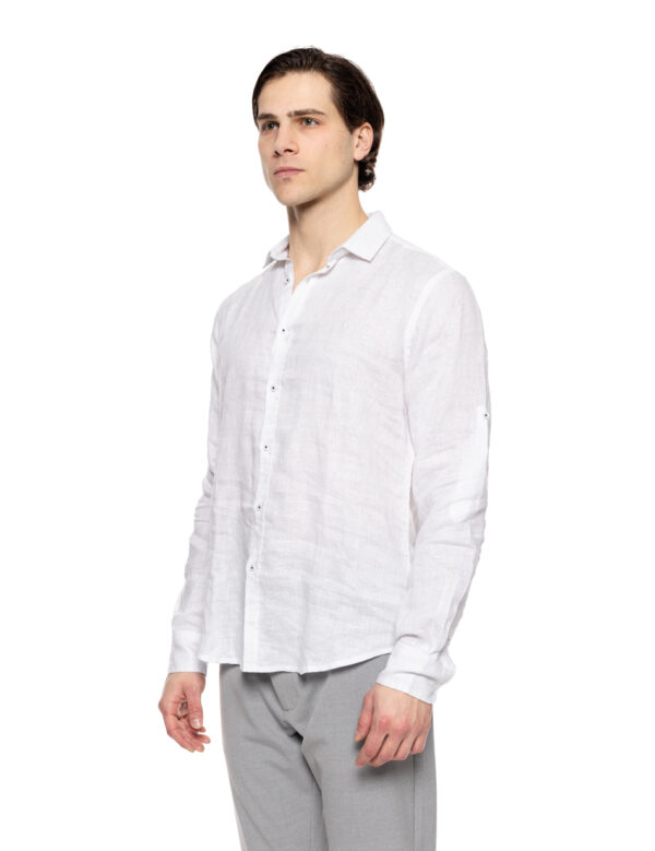 Smart fashion ανδρικό λινό πουκάμισο με γιακά 51-203-002 WHITE