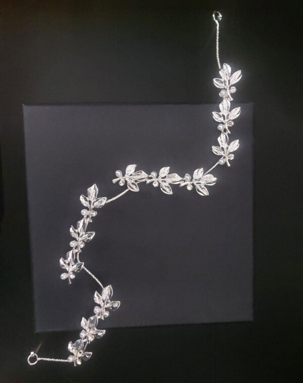 Ro Accessories Νυφική Κουάφ  Φύλλα Με Στρας & Πέρλα Λεπτομέρειες 32 Cm 30-0001 Ασημί