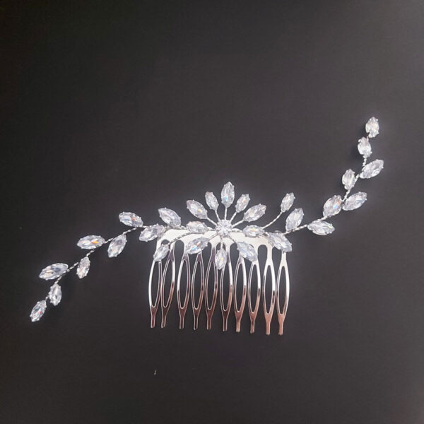Ro Accessories Νυφική Κουάφ  Φύλλα Με Στρας & Πέρλα Λεπτομέρειες 32 Cm 30-0001 Ασημί