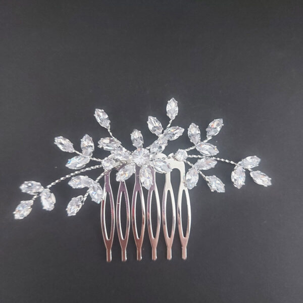 Ro Accessories Νυφική Κουάφ  Φύλλα Με Στρας & Πέρλα Λεπτομέρειες 32 Cm 30-0001 Ασημί