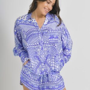 BLE ΠΟΥΚΑΜΙΣΟ ΜΠΛΕ/ΛΕΥΚΟ ΜΕ ΣΧΕΔΙΑ ONE SIZE (100%VISCOSE SATIN)