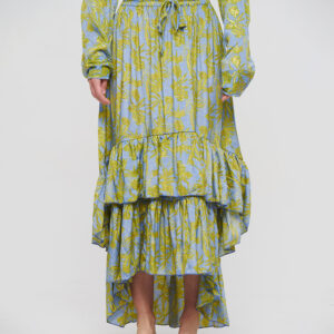 BLE TUNIC/ΚΑΦΤΑΝΙ ΣΕ ΜΠΛΕ/ΠΡΑΣΙΝΟ ΧΡΩΜΑ ΜΕ ΣΧΕΔΙΑ ΚΑΙ ΚΟΥΜΠΙΑ ΜΑΚΡΥ ΜΑΝΙΚΙ S/M (28%SILK / 72% CREPE)
