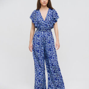BLE ΦΟΡΕΜΑ AMANIKO ΑΣΠΡΟ ΜΕ ΜΠΛΕ ΣΧΕΔΙΑ S/M (100% COTTON)