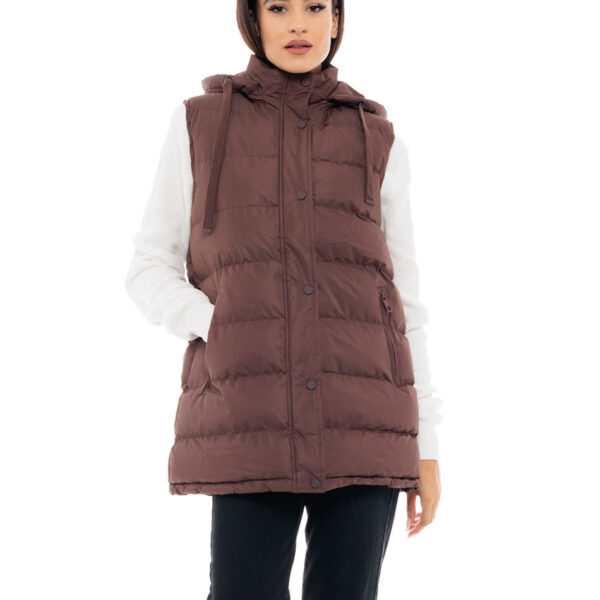 Biston fashion γυναικείο ντεμί αμάνικο μπουφάν 48-102-012 CHOCOLATE