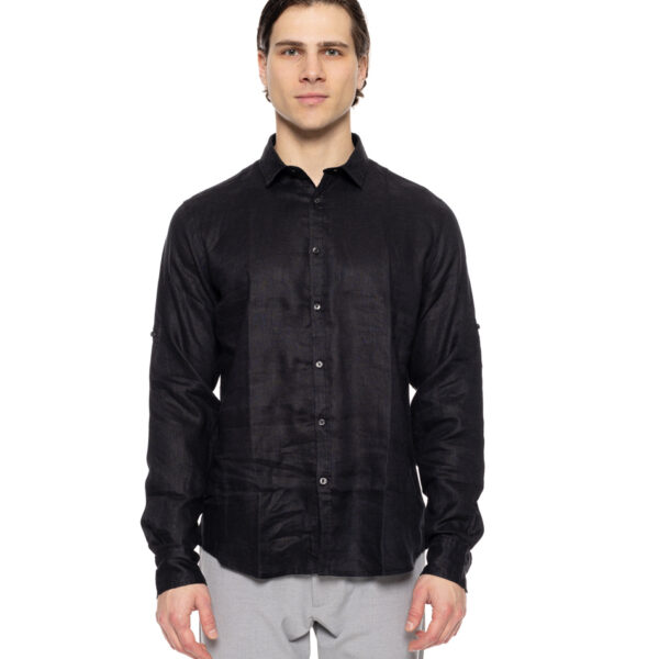 Smart fashion ανδρικό λινό πουκάμισο με γιακά 51-203-002 BLACK