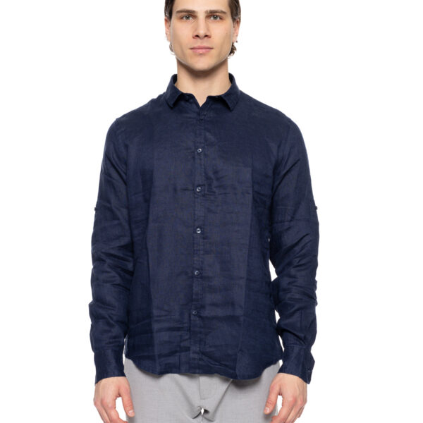 Smart fashion ανδρικό λινό πουκάμισο με γιακά 51-203-002 NAVY