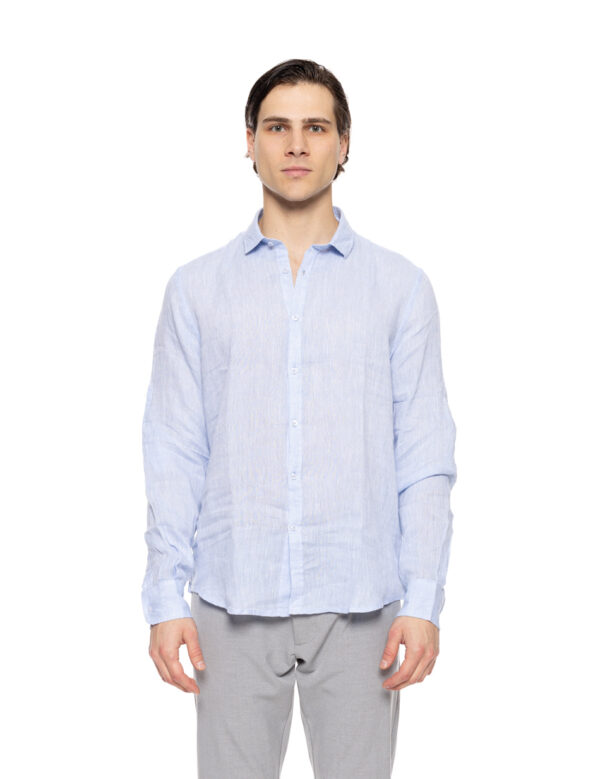 Smart fashion ανδρικό λινό πουκάμισο με γιακά 51-203-002 SKY BLUE