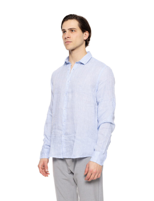 Smart fashion ανδρικό λινό πουκάμισο με γιακά 51-203-002 SKY BLUE