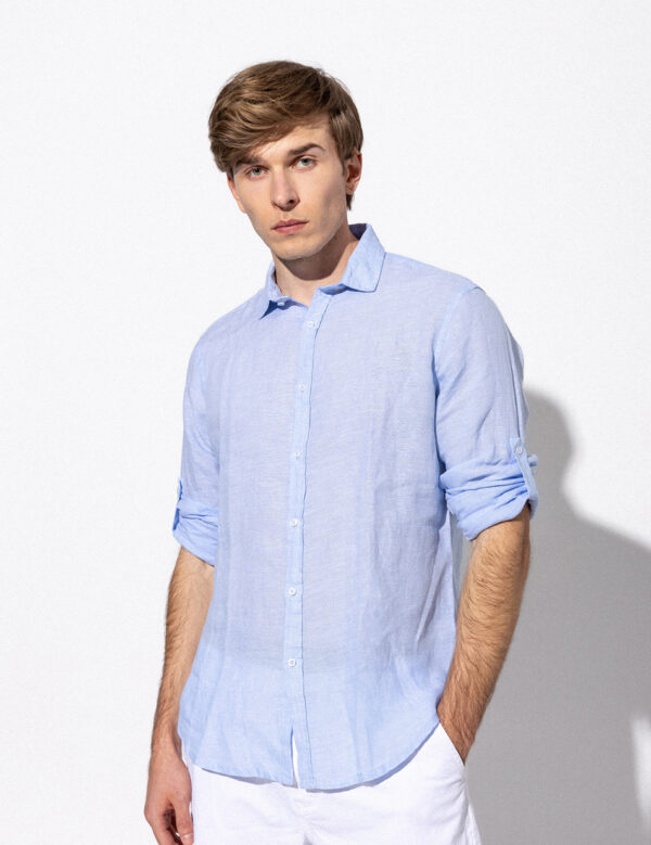 Smart fashion ανδρικό λινό πουκάμισο με γιακά 51-203-002 SKY BLUE