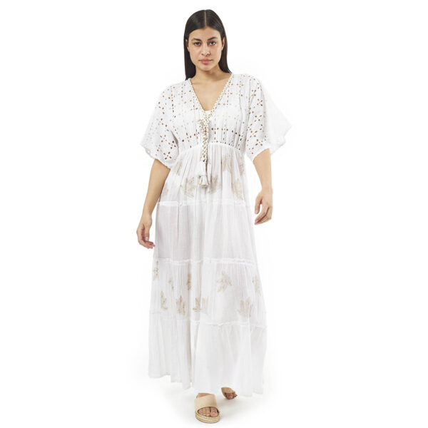 Verde Γυναικείο Φόρεμα 52-0061 Cotton Ινδίας Άσπρο