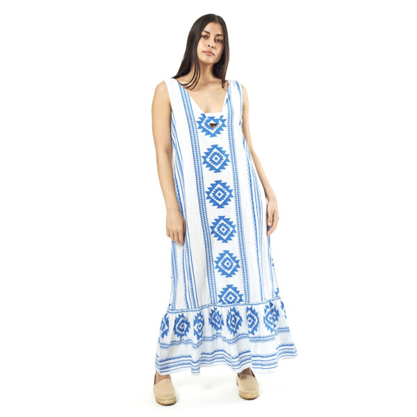 Verde Γυναικείο Φόρεμα 52-0063 Cotton Ινδίας Μπλέ
