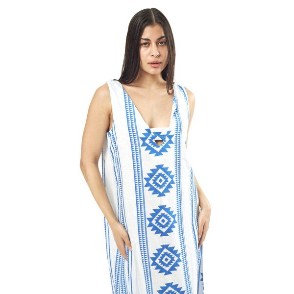 Verde Γυναικείο Φόρεμα 52-0063 Cotton Ινδίας Μπλέ
