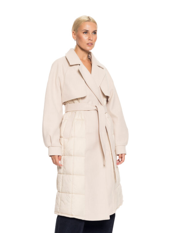 Biston fashion γυναικείο μακρύ πανωφόρι με ζώνη 52-101-054 LT BEIGE