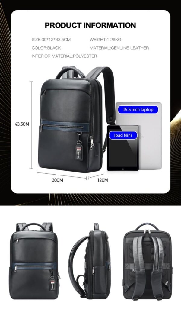 Δερμάτινο Σακίδιο πλάτης Αντικλεπτικό 24L Laptop 15,6” Bopai 61-122101 μαύρο