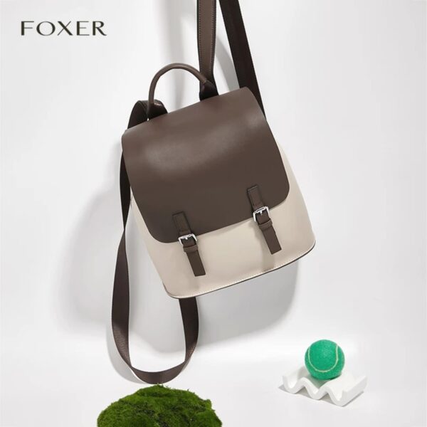 Δερμάτινo Γυναικείo Σακίδιο Πλάτης  Foxer 900403F καφέ άσπρο