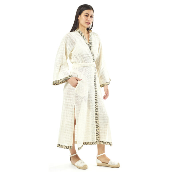 Verde Γυναικείo Καφτάνι 47-0081 Cotton Ινδίας Άσπρο