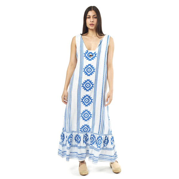 Verde Γυναικείο Φόρεμα 52-0063 Cotton Ινδίας Μπλέ