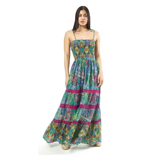 Verde Γυναικείο Φόρεμα 52-0066 Cotton Ινδίας Πολύχρωμο