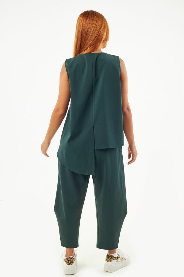 Sequoia Μοντέρνο Γυναικείο Oversize Σετ Ασύμμετρη Αμάνικη Μπλούζα με Παντελόνι 33-41096 Γκρι
