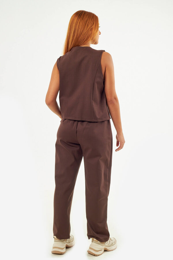 Sequoia Μοντέρνο Γυναικείο Oversize Σετ Γιλέκο με Παντελόνι 33-41378 Καφέ