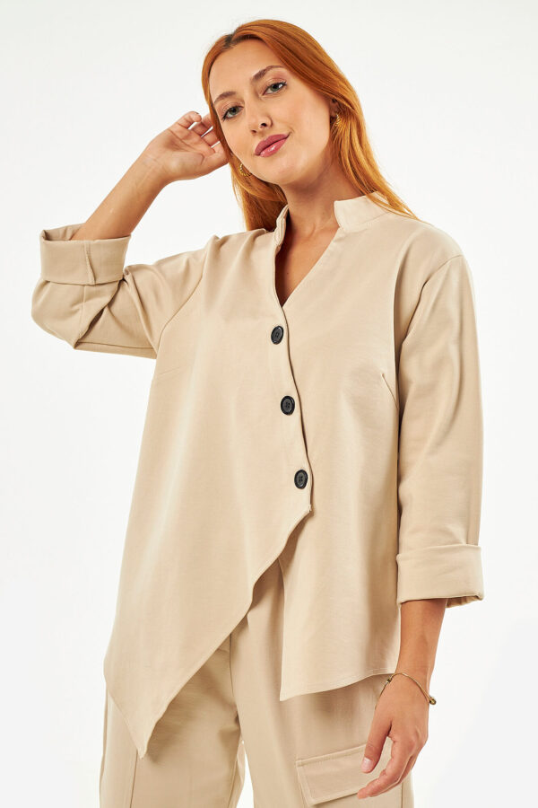 Sequoia Μοντέρνο Γυναικείο Oversize Σετ Γιλέκο με Παντελόνι 33-41426 Μπεζ