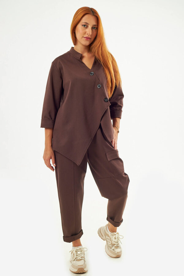 Sequoia Μοντέρνο Γυναικείο Oversize Σετ Γιλέκο με Παντελόνι 33-41426 Μπεζ