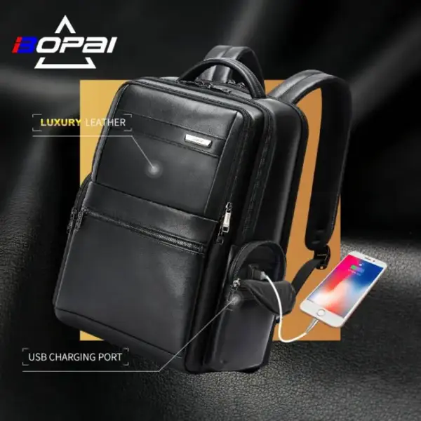 Δερμάτινο Σακίδιο πλάτης Αντικλεπτικό 30L Laptop 17,3” Bopai 61-121961 μαύρο