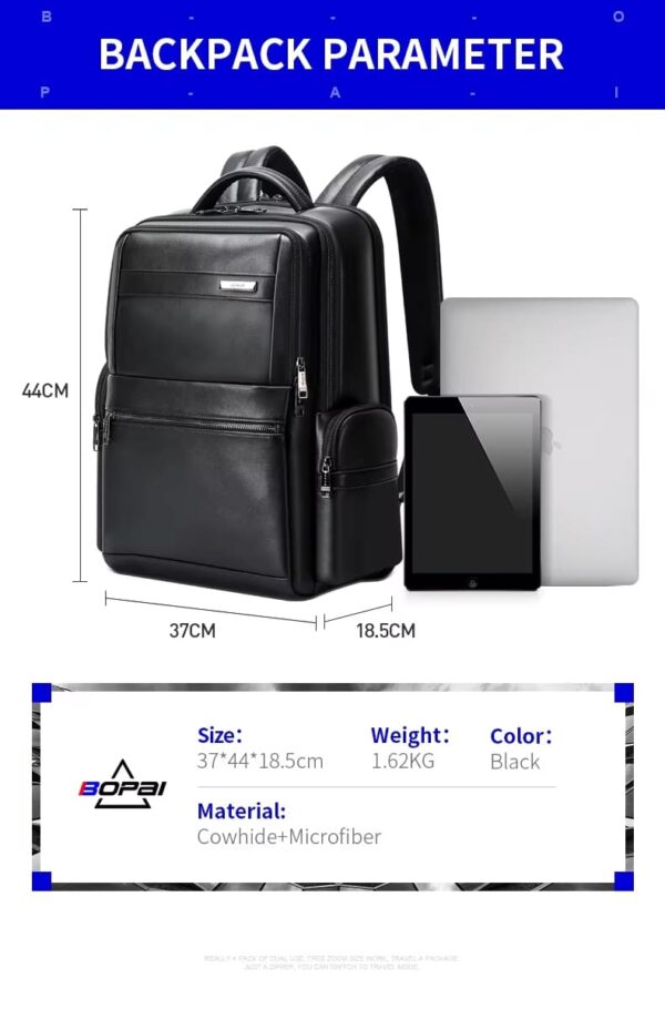 Δερμάτινο Σακίδιο πλάτης Αντικλεπτικό 30L Laptop 17,3” Bopai 61-121961 μαύρο