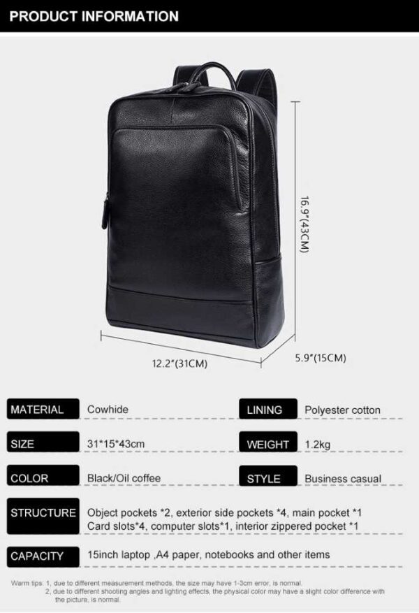 Δερμάτινο σακίδιο πλάτης Cardinal 20 L 8110 black