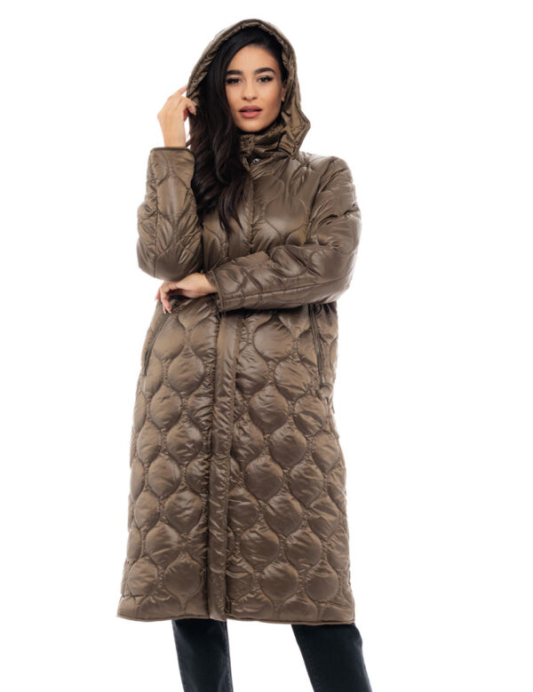 Biston fashion γυναικείο μακρύ μπουφάν 48-101-002 KHAKI