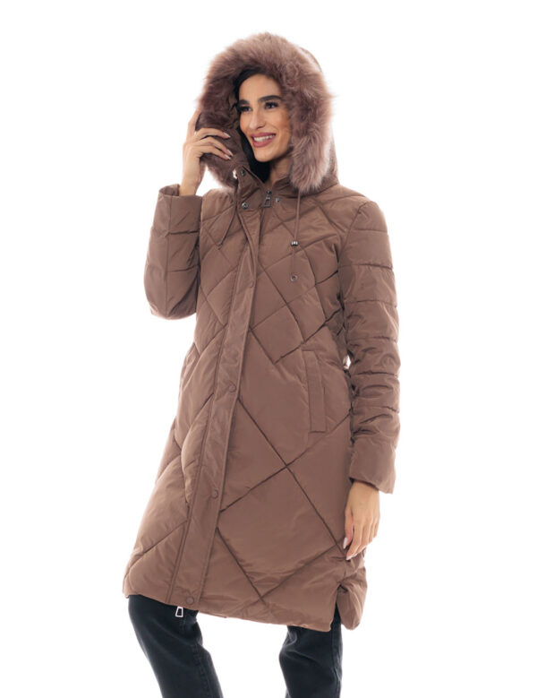 Splendid fashion γυναικείο μακρύ μπουφάν 48-101-016C CHOCOLATE