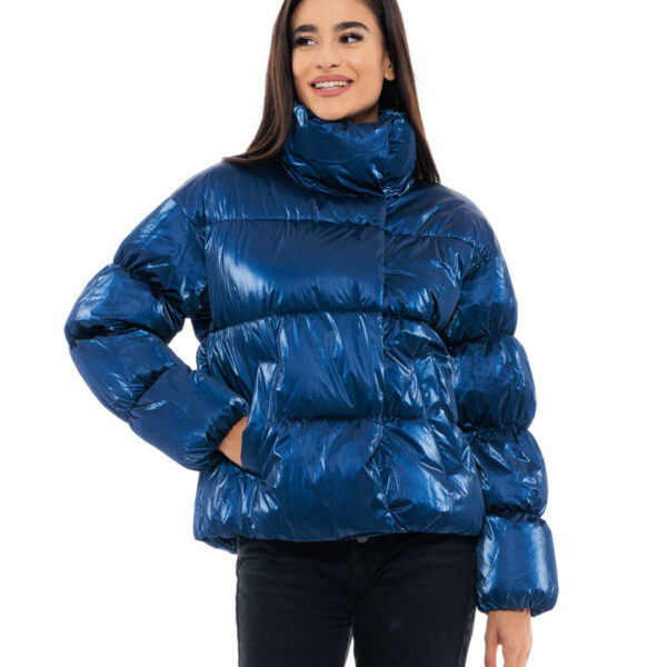 Biston fashion γυναικείο κοντό μπουφάν με ψηλό γιακά 48-101-024 BLUE