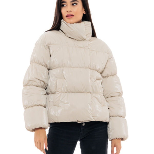 Biston fashion γυναικείο κοντό μπουφάν με ψηλό γιακά 48-101-024 BEIGE