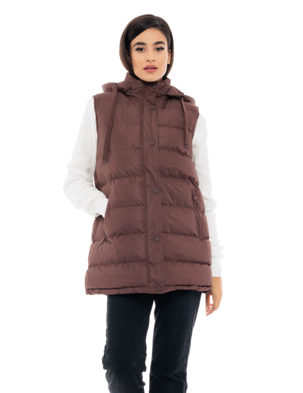 Biston fashion γυναικείο ντεμί αμάνικο μπουφάν 48-102-012 CHOCOLATE