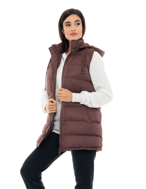 Biston fashion γυναικείο ντεμί αμάνικο μπουφάν 48-102-012 CHOCOLATE