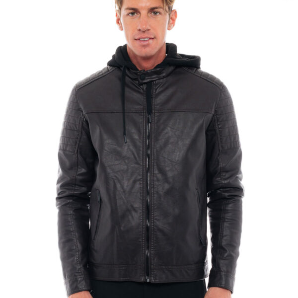 Splendid fashion ανδρικό κοντό πανωφόρι δερματίνης 48-201-029 BROWN