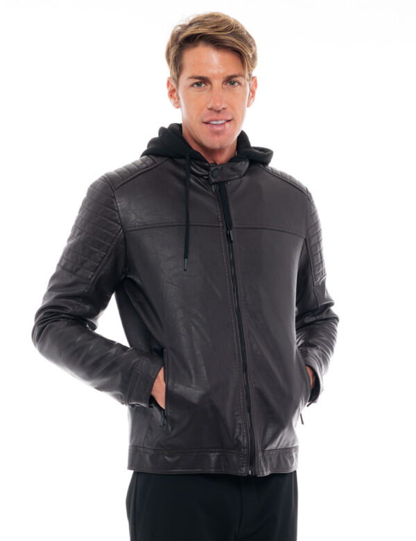 Splendid fashion ανδρικό κοντό πανωφόρι δερματίνης 48-201-029 BROWN