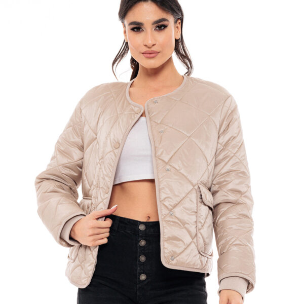 Biston fashion γυναικείο κοντό μπουφάν χωρίς γιακά 49-101-002 SAND