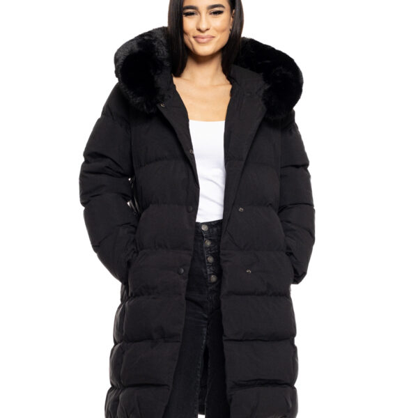 Biston fashion γυναικείο μακρύ μπουφάν με ενσωματωμένη κουκούλα 50-101-009 BLACK